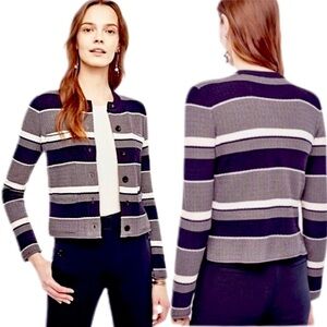 Ann Taylor Striped Knit Sweater Jacket Cardigan Size L